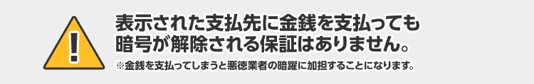 表示された支払先に金銭を支払っても暗号が解除される保証はありません